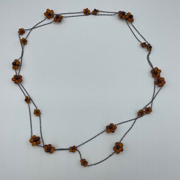 Artisan amber garnet flower bead chain necklace - Picture 4 of 5